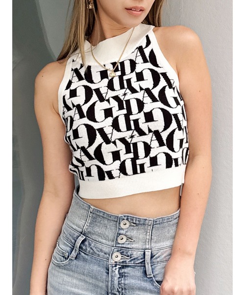 GYDA アメスリニット GYDA GG PATTERN アメスリニットTOPS（ブラック） -ファッション