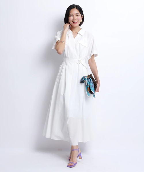 JUSGLITTY（ジャスグリッティー）の「シャーリングシャツワンピース（ワンピース・レディース・ネイビー/ホワイト/ピンク/ブラウン・0/1/2）」の9枚目の写真