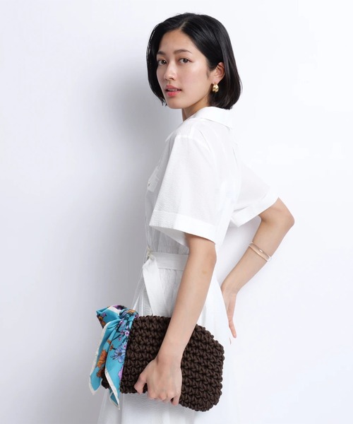 JUSGLITTY（ジャスグリッティー）の「シャーリングシャツワンピース（ワンピース・レディース・ネイビー/ホワイト/ピンク/ブラウン・0/1/2）」の14枚目の写真