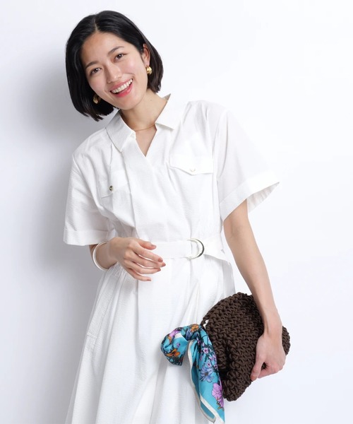 JUSGLITTY（ジャスグリッティー）の「シャーリングシャツワンピース（ワンピース・レディース・ネイビー/ホワイト/ピンク/ブラウン・0/1/2）」の15枚目の写真