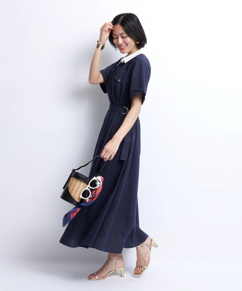 JUSGLITTY ジャスグリッティー サイズ2 美品 濃紺 ドレープ ワンピ