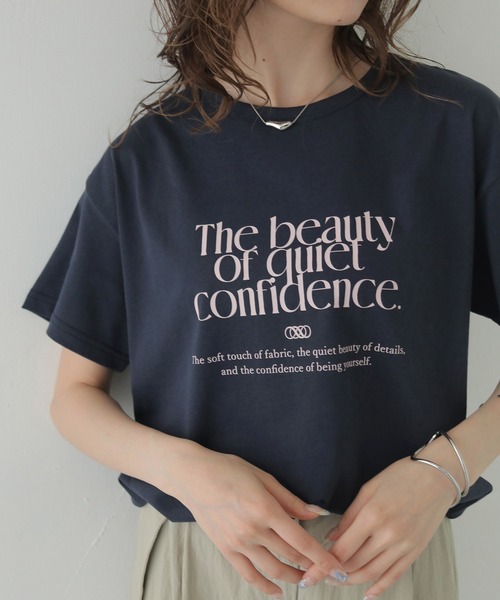 CLEIO(クレイオ)の「【CLEIO】プリントコットンTシャツ PRINTED COTTON T-SHIRT/980-13617(Tシャツ/カットソー・レディース・アイボリー/ベージュ/ネイビー・FREE)」の3枚目の写真