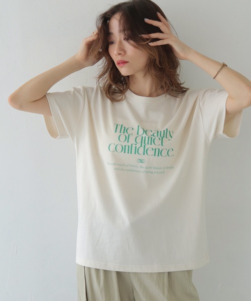CLEIO(クレイオ)の「【CLEIO】プリントコットンTシャツ PRINTED COTTON T-SHIRT/980-13617(Tシャツ/カットソー・レディース・アイボリー/ベージュ/ネイビー・FREE)」の2枚目の写真
