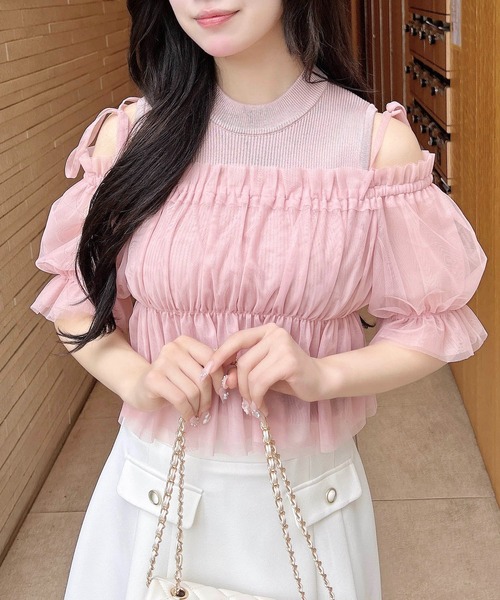 INGNI（イング）の「ノースリニット＋オフショルチュールブラウス／セット（シャツ/ブラウス・レディース・ピンク/オフホワイト/ブラック・M）」の17枚目の写真