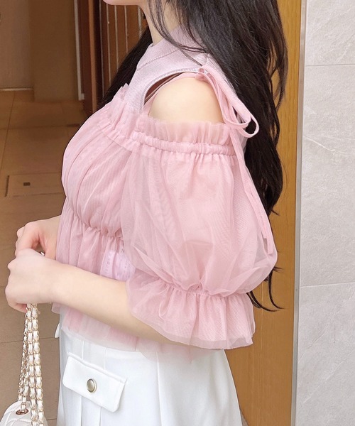 INGNI（イング）の「ノースリニット＋オフショルチュールブラウス／セット（シャツ/ブラウス・レディース・ピンク/オフホワイト/ブラック・M）」の18枚目の写真