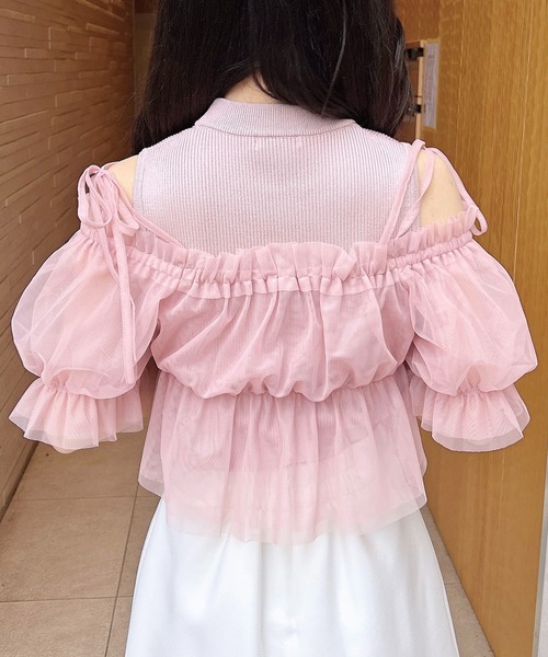 INGNI（イング）の「ノースリニット＋オフショルチュールブラウス／セット（シャツ/ブラウス・レディース・ピンク/オフホワイト/ブラック・M）」の19枚目の写真