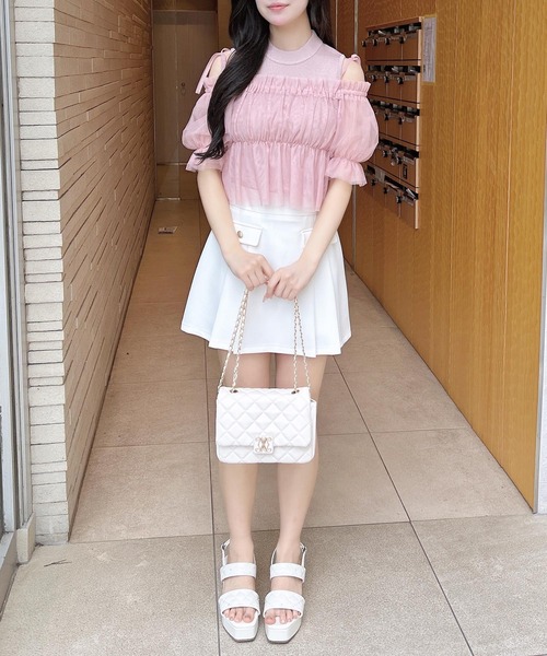 INGNI（イング）の「ノースリニット＋オフショルチュールブラウス／セット（シャツ/ブラウス・レディース・ピンク/オフホワイト/ブラック・M）」の20枚目の写真