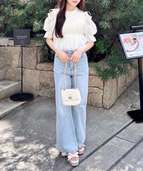 INGNI（イング）の「ノースリニット＋オフショルチュールブラウス／セット（シャツ/ブラウス・レディース・ピンク/オフホワイト/ブラック・M）」の9枚目の写真