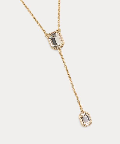 【Ralph Lauren】長方形ストーン&チェーンタッセル ネックレス ゴールドプレーテッド ストーン ラリアット ネックレス