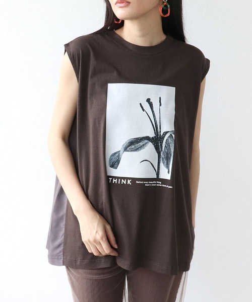 セール】ノースリーブモノクロフォトプリントTシャツ（Tシャツ