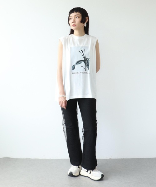 セール】ノースリーブモノクロフォトプリントTシャツ（Tシャツ