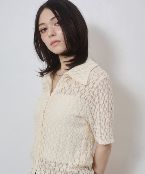 ENVYM（アンビー）の「カットレース衿付き半袖CD（カーディガン/ボレロ・レディース・ブラック/アイボリー・FREE）」の7枚目の写真