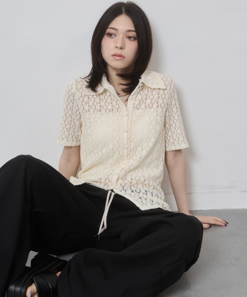 ENVYM（アンビー）の「カットレース衿付き半袖CD（カーディガン/ボレロ・レディース・ブラック/アイボリー・FREE）」の11枚目の写真