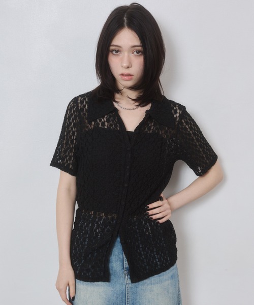 ENVYM（アンビー）の「カットレース衿付き半袖CD（カーディガン/ボレロ・レディース・ブラック/アイボリー・FREE）」の16枚目の写真