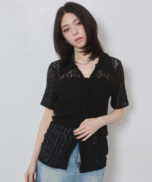 ENVYM（アンビー）の「カットレース衿付き半袖CD（カーディガン/ボレロ・レディース・ブラック/アイボリー・FREE）」の17枚目の写真