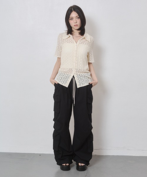 ENVYM（アンビー）の「カットレース衿付き半袖CD（カーディガン/ボレロ・レディース・ブラック/アイボリー・FREE）」の12枚目の写真