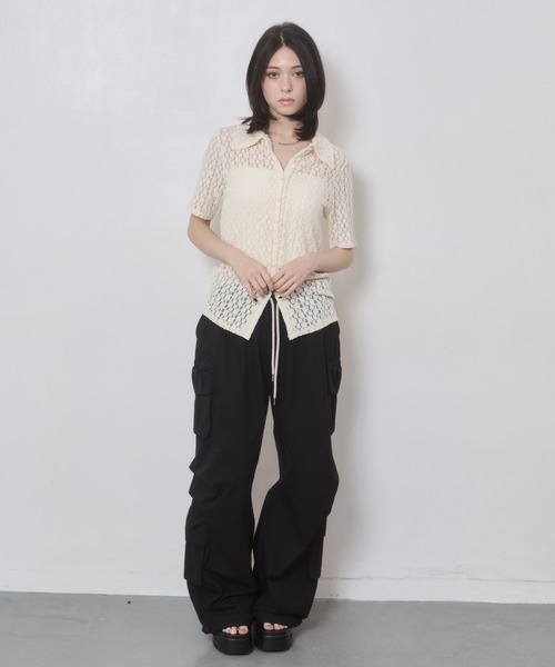 ENVYM（アンビー）の「カットレース衿付き半袖CD（カーディガン/ボレロ・レディース・ブラック/アイボリー・FREE）」の14枚目の写真