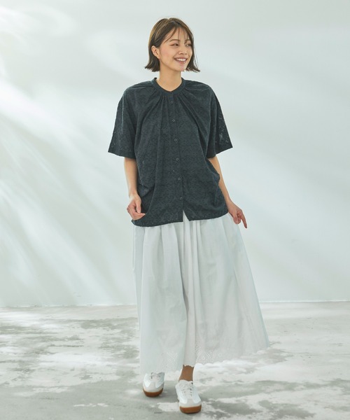 Arnold Palmer（アーノルドパーマー）の「インド綿 裾スカラップ刺繍 スカート（スカート・レディース・チャコールグレー/ホワイト/サックスブルー・S/M/L）」の4枚目の写真