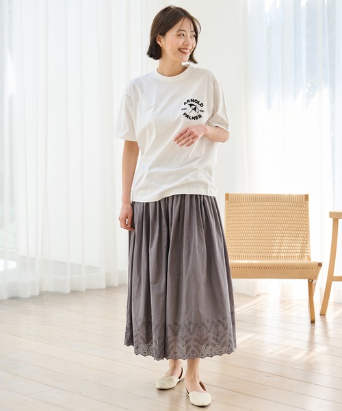 Arnold Palmer（アーノルドパーマー）の「インド綿 裾スカラップ刺繍 スカート（スカート・レディース・チャコールグレー/ホワイト/サックスブルー・S/M/L）」の9枚目の写真