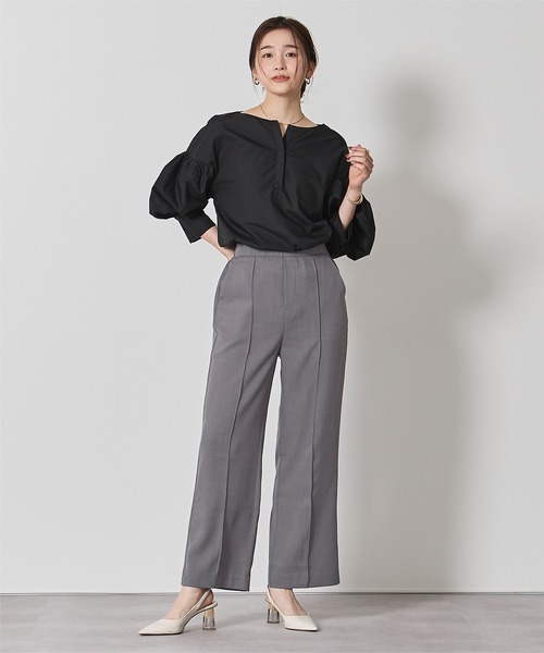 UR'S（ユアーズ）の「モックネックブラウス×パンツセットアップ（セットアップ・レディース・チャコール/グレー・S/M/L）」の4枚目の写真