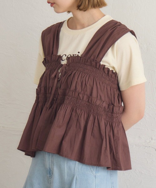 RETRO GIRL（レトロガール）の「【新色追加】ノースリフリルビスチェ（シャツ/ブラウス・レディース・ブラウン/オフホワイト/ブラック/ブルー・FREE）」の3枚目の写真