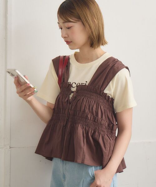 RETRO GIRL（レトロガール）の「【新色追加】ノースリフリルビスチェ（シャツ/ブラウス・レディース・ブラウン/オフホワイト/ブラック/ブルー・FREE）」の13枚目の写真