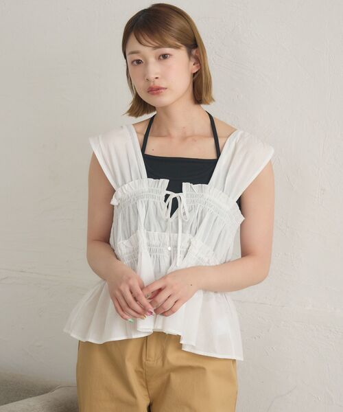 RETRO GIRL（レトロガール）の「【新色追加】ノースリフリルビスチェ（シャツ/ブラウス・レディース・ブラウン/オフホワイト/ブラック/ブルー・FREE）」の12枚目の写真
