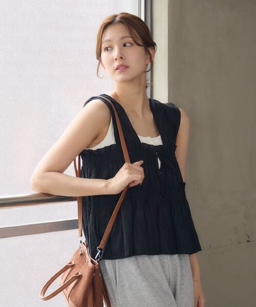 RETRO GIRL（レトロガール）の「【新色追加】ノースリフリルビスチェ（シャツ/ブラウス・レディース・ブラウン/オフホワイト/ブラック/ブルー・FREE）」の11枚目の写真