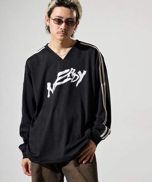 NERDY（ノルディ）の「スポーティーメッシュウォームアップ（Tシャツ/カットソー・メンズ・ブラック/グレー/パープル・L/S/M）」の19枚目の写真