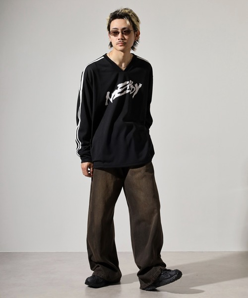 NERDY（ノルディ）の「スポーティーメッシュウォームアップ（Tシャツ/カットソー・メンズ・ブラック/グレー/パープル・L/S/M）」の22枚目の写真