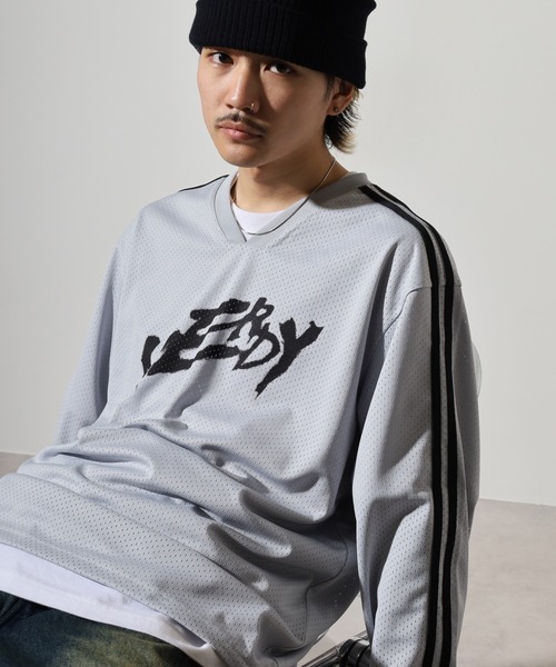 NERDY（ノルディ）の「スポーティーメッシュウォームアップ（Tシャツ/カットソー・メンズ・ブラック/グレー/パープル・L/S/M）」の17枚目の写真