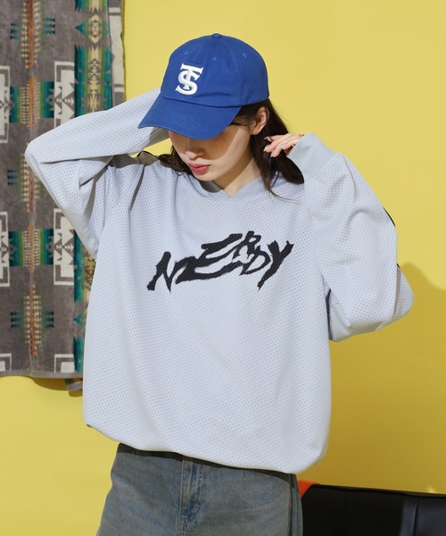 NERDY（ノルディ）の「スポーティーメッシュウォームアップ（Tシャツ/カットソー・メンズ・ブラック/グレー/パープル・L/S/M）」の8枚目の写真