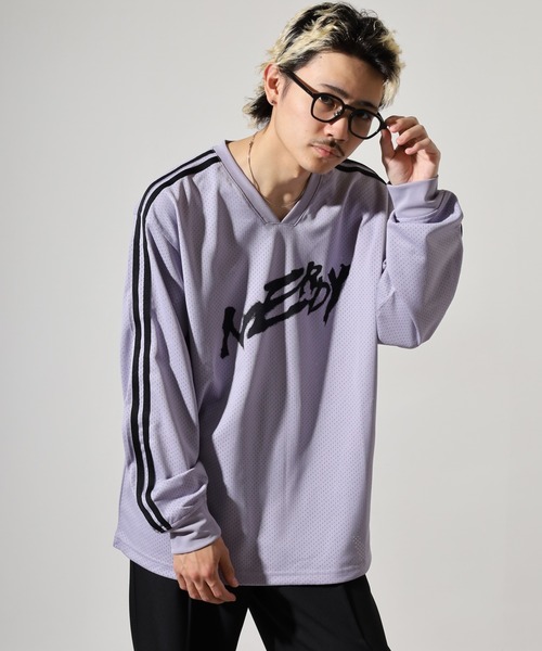 NERDY（ノルディ）の「スポーティーメッシュウォームアップ（Tシャツ/カットソー・メンズ・ブラック/グレー/パープル・L/S/M）」の18枚目の写真