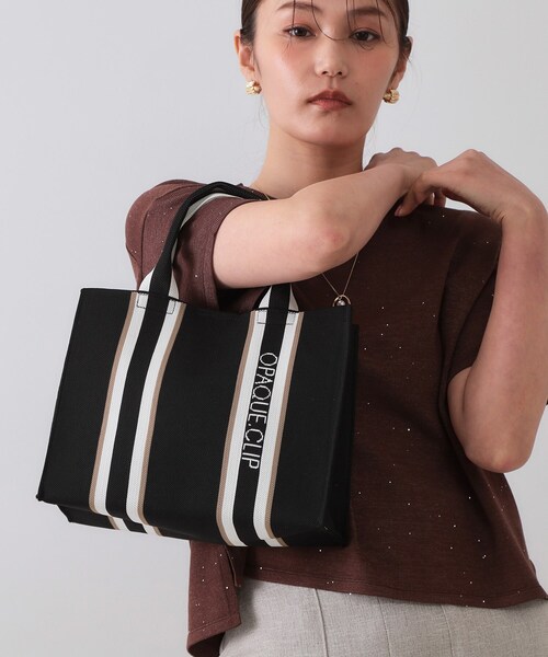 セール】【2WAY】ラインハンドルスクエアニットミドルトートバッグ