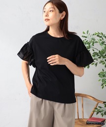 汗ジミ軽減　袖布帛切替プルオーバー