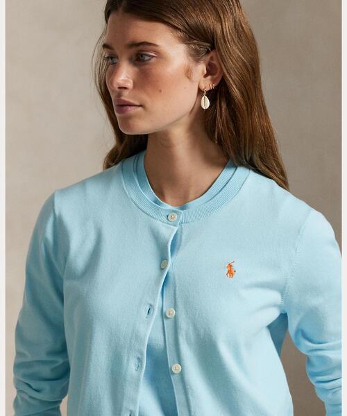 美品✨ポロ ラルフローレン　コットン クルーネックカーディガン グレー XS コットン クルーネック カーディガン