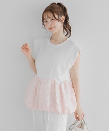 fitmore フィットモア 裾スカラップリボンカットソー ホワイト fitmore フィットモア 裾スカラップリボンカットソー ホワイト