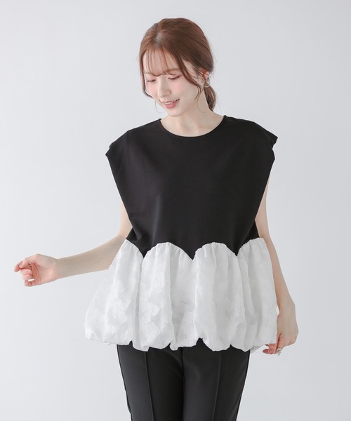 Fit more（フィットモア）の「裾カーブバルーントップス（Tシャツ/カットソー・レディース・ミント/ピンク/ブラック・FREE）」の2枚目の写真