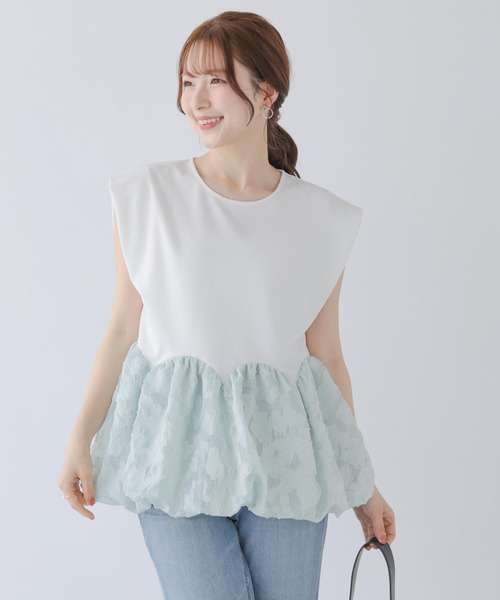 Fit more（フィットモア）の「裾カーブバルーントップス（Tシャツ/カットソー・レディース・ミント/ピンク/ブラック・FREE）」の9枚目の写真