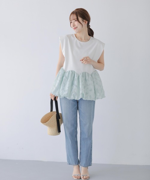 Fit more（フィットモア）の「裾カーブバルーントップス（Tシャツ/カットソー・レディース・ミント/ピンク/ブラック・FREE）」の8枚目の写真