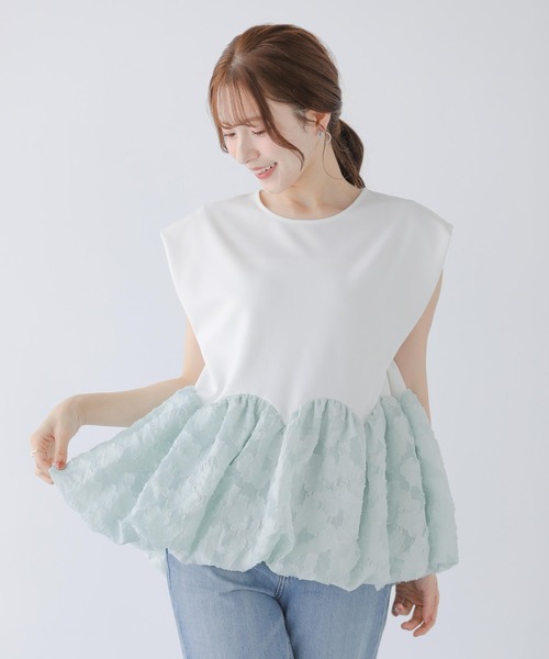 Fit more（フィットモア）の「裾カーブバルーントップス（Tシャツ/カットソー・レディース・ミント/ピンク/ブラック・FREE）」の6枚目の写真