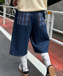 plantation パンツ　青チェック パンツ（ブルー・ネイビー/青色系・チェック柄）ファッション