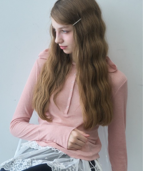 Birthday room(バースデイルーム)の「シアーフードヘンリーネックロンT/sheer hooded henry neck long t-shirt(Tシャツ/カットソー・レディース・グレー/ピンク・FREE)」の13枚目の写真