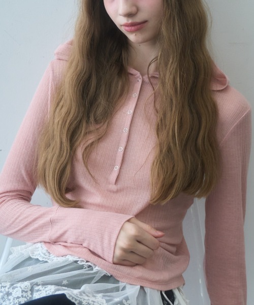Birthday room(バースデイルーム)の「シアーフードヘンリーネックロンT/sheer hooded henry neck long t-shirt(Tシャツ/カットソー・レディース・グレー/ピンク・FREE)」の18枚目の写真