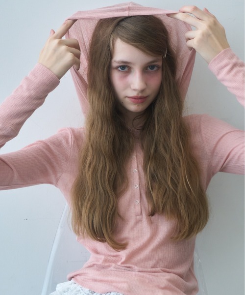 Birthday room(バースデイルーム)の「シアーフードヘンリーネックロンT/sheer hooded henry neck long t-shirt(Tシャツ/カットソー・レディース・グレー/ピンク・FREE)」の19枚目の写真