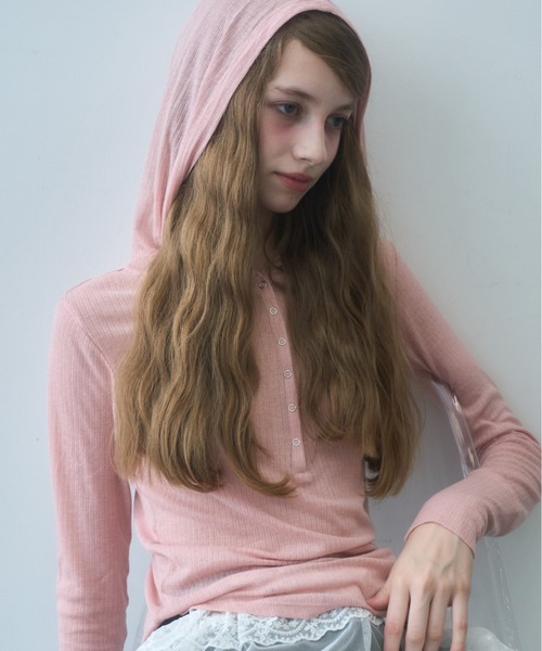 Birthday room(バースデイルーム)の「シアーフードヘンリーネックロンT/sheer hooded henry neck long t-shirt(Tシャツ/カットソー・レディース・グレー/ピンク・FREE)」の22枚目の写真