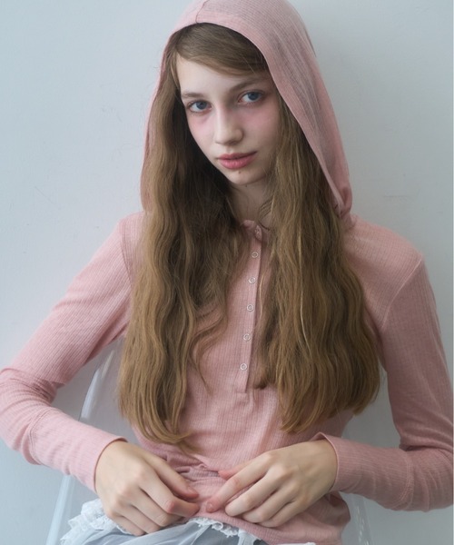 Birthday room(バースデイルーム)の「シアーフードヘンリーネックロンT/sheer hooded henry neck long t-shirt(Tシャツ/カットソー・レディース・グレー/ピンク・FREE)」の21枚目の写真