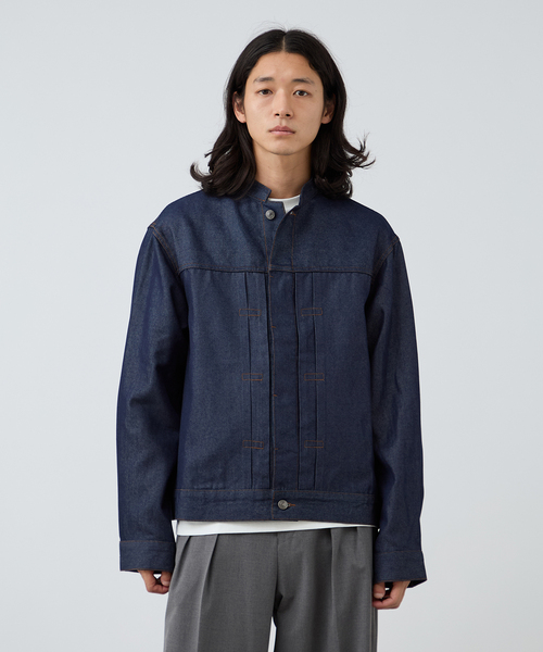 B.C STOCK（ベーセーストック）の「8.5oz テンセルデニム BRIGHT スタンドカラージャケット（デニムジャケット・メンズ・ブラック/ネイビー・MEDIUM/LARGE）」の2枚目の写真