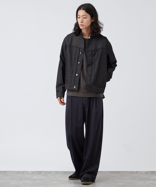 B.C STOCK（ベーセーストック）の「8.5oz テンセルデニム BRIGHT スタンドカラージャケット（デニムジャケット・メンズ・ブラック/ネイビー・MEDIUM/LARGE）」の3枚目の写真