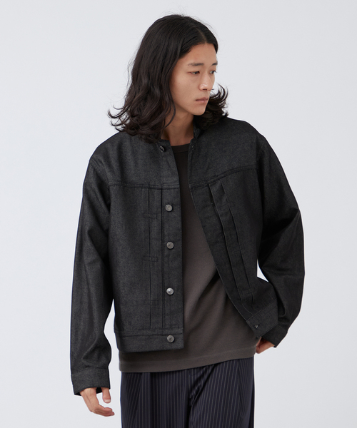 B.C STOCK（ベーセーストック）の「8.5oz テンセルデニム BRIGHT スタンドカラージャケット（デニムジャケット・メンズ・ブラック/ネイビー・MEDIUM/LARGE）」の4枚目の写真